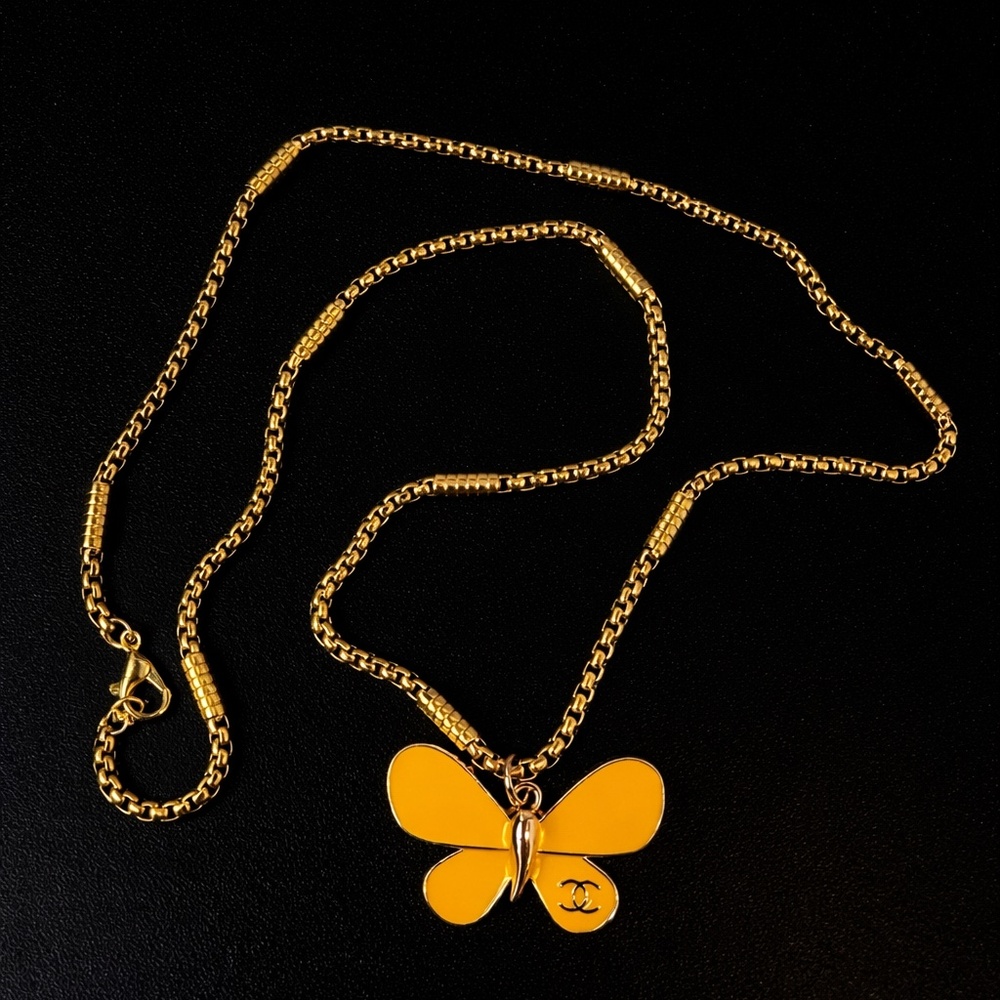 Upcycled Yellow butterfly necklace